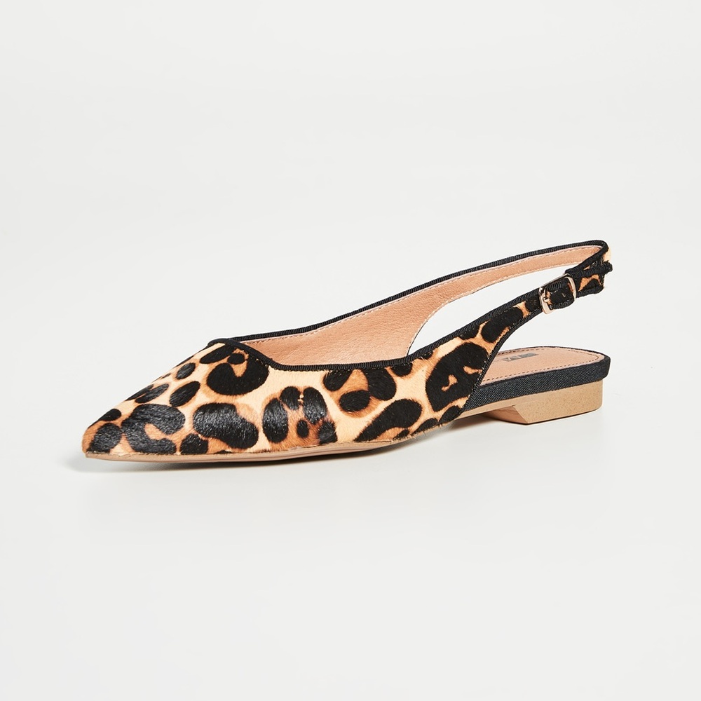 Matiko Leopard-Print Pointed Slingback Flats in Black and Tan